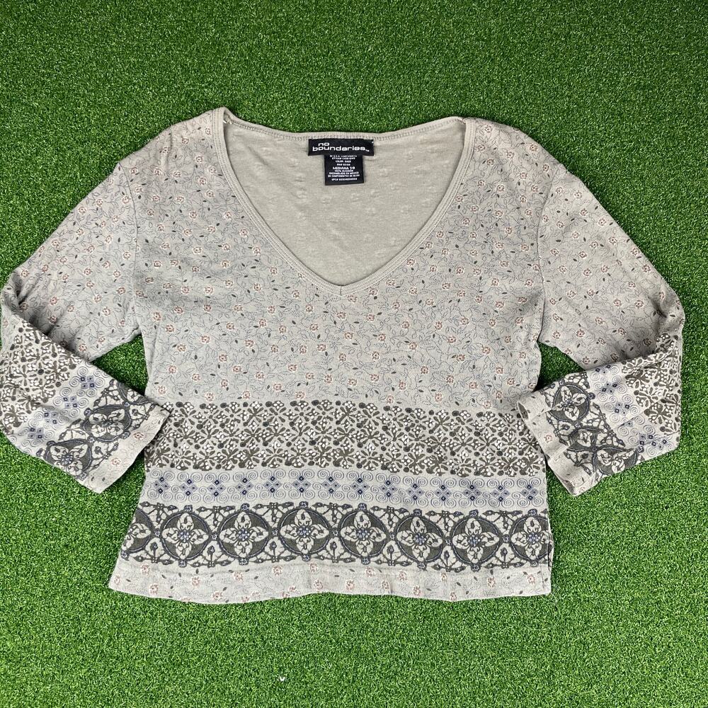Vintage Y2K No Boundaries Green Floral 1/2 Sleeve Baby T Sz M